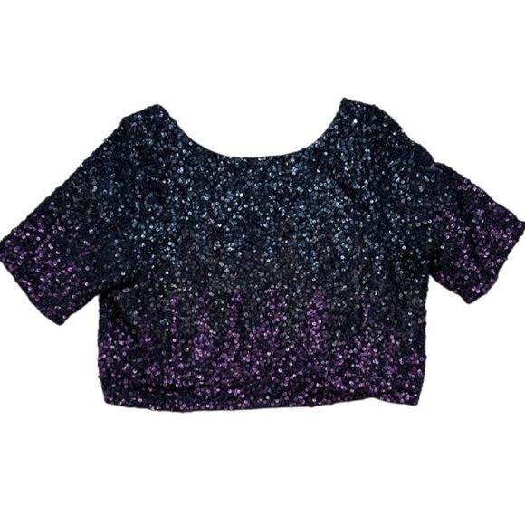 NWT Anthropologie Let Me Be Ombre Cropped Sequined Blouse Medium - Picture 6 of 9